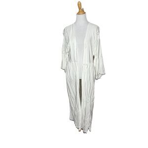 TIME and TRU White Eyelet Duster Kimono One Button Coverup Size L/ XL Womens